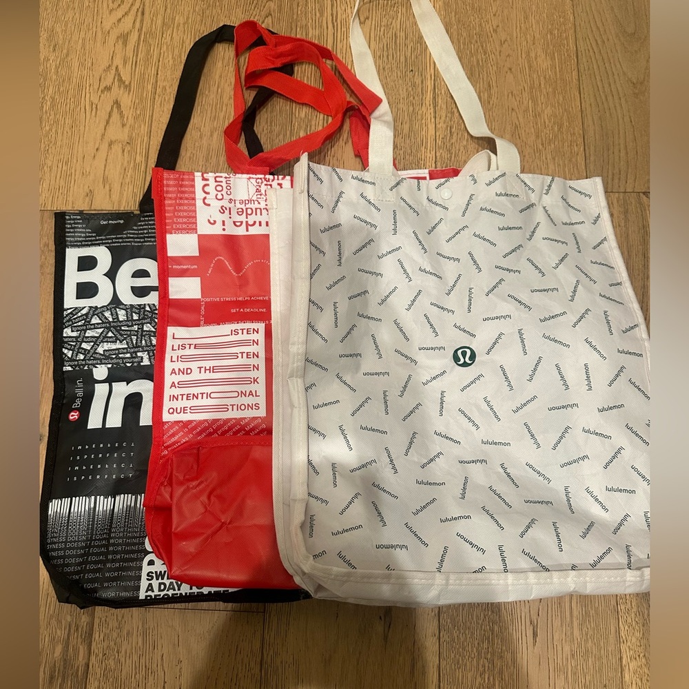lululemon athletica Black, Red, and White Tote Bags